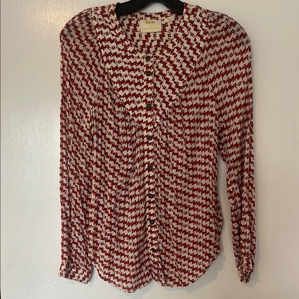 Red and White Patterned Women's Top